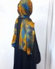 NEW Open Abaya With Satin Chiffon Lining - Blue & Orange Hues