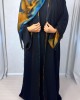 NEW Open Abaya With Satin Chiffon Lining - Blue & Orange Hues