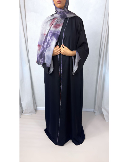 New Open Abaya with Satin Chiffon Lining - Stunning Purple Hues
