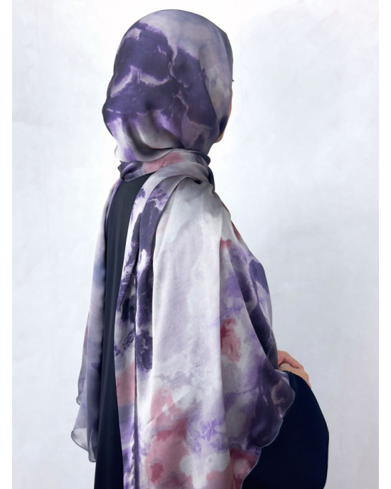 New Open Abaya with Satin Chiffon Lining - Stunning Purple Hues