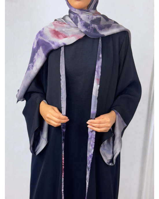 New Open Abaya with Satin Chiffon Lining - Stunning Purple Hues
