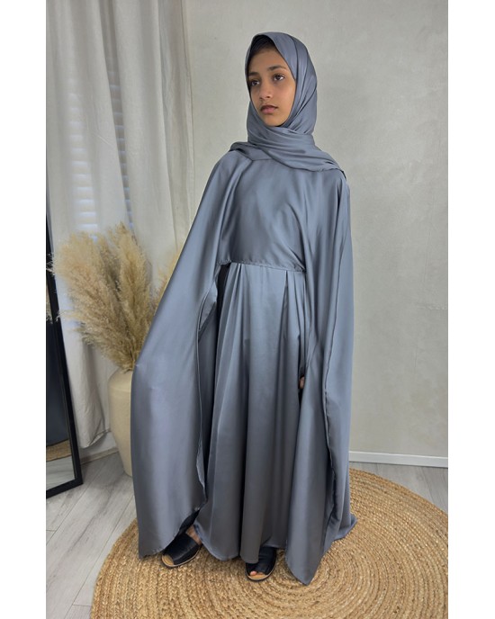New Childrens 3-Piece Cape Abaya Set - Cool Grey