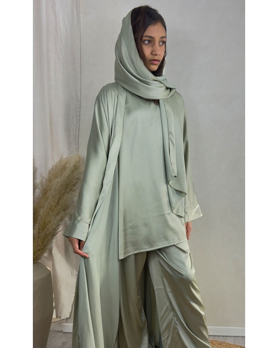 New Childrens 4-Piece Trouser Abaya Set - Sage Green