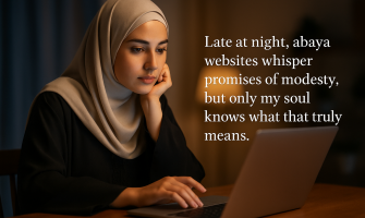 Late at night, abaya websites whisper promises of modesty, but only my soul knows what that truly means
