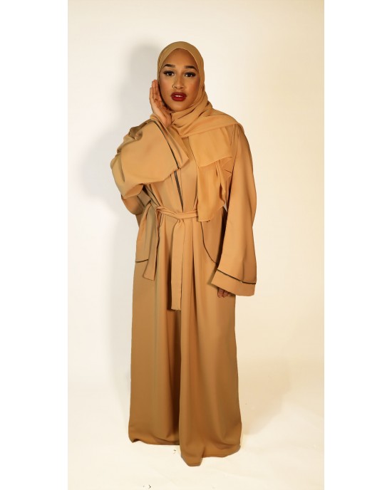 Amani’s Gold With Lined Zip Open Abaya Jacket Style UK - Abayas - Abaya074
