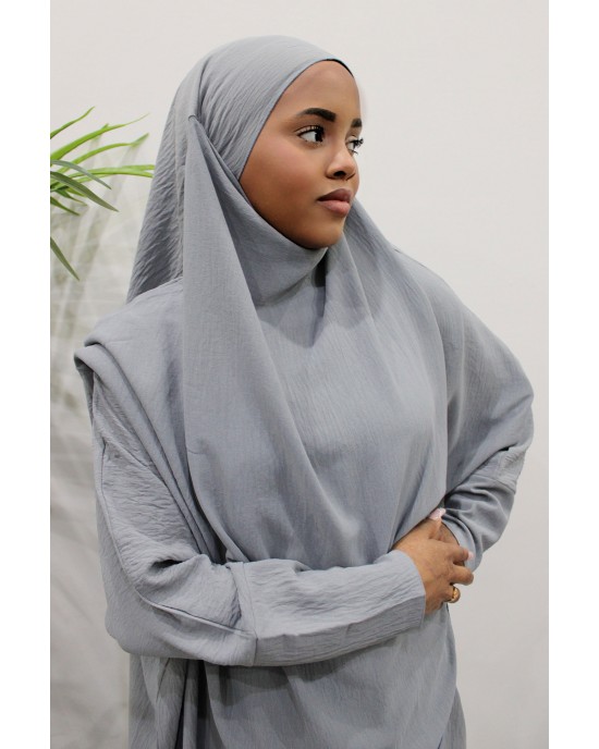 Amani's Abaya And Khimar Set - Light Grey