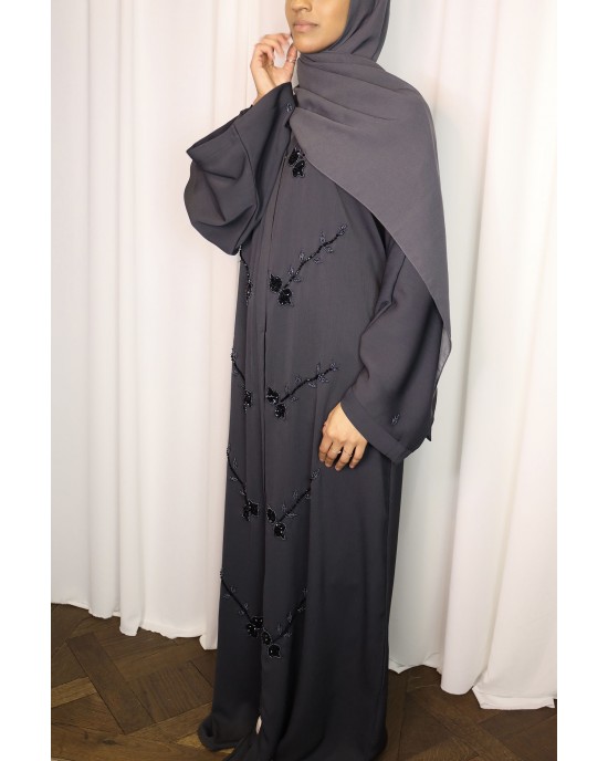 Amani's Anchor Grey Embellished Open Abaya