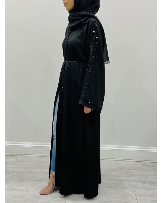 Amani's Black Arm Embellished Open Abaya
