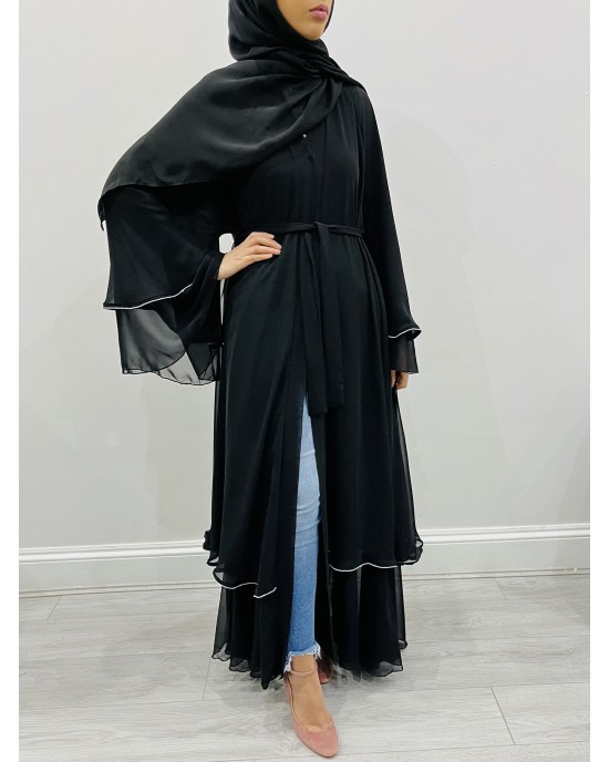 Amani's Black Chiffon Crystal Embellished Open Abaya