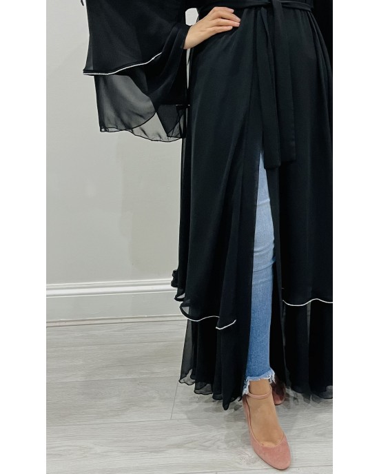 Amani's Black Chiffon Crystal Embellished Open Abaya