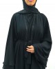 Amani's Black Chiffon Three-Layered Embellished Open Abaya