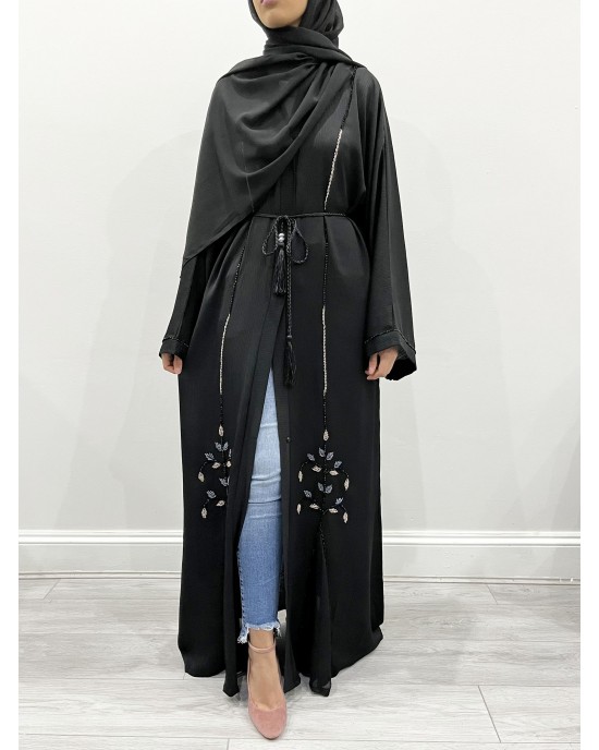 Amani's Black Embellished Open Abaya