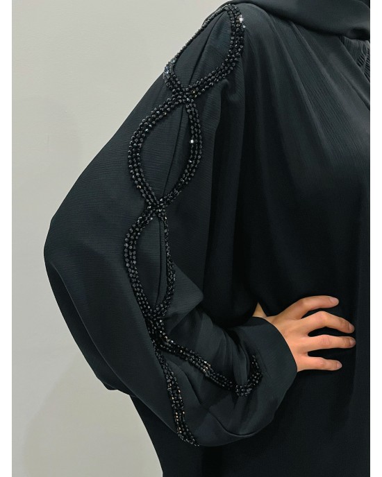 Amani's Black Embellished Open Farasha Abaya