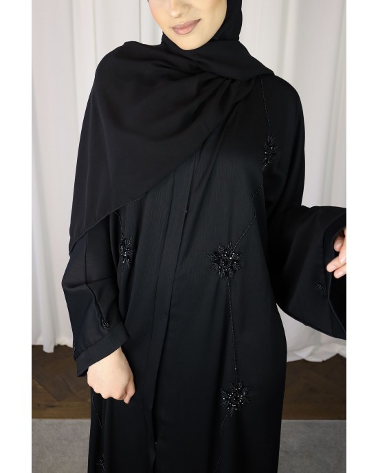 Amani's Black Floral Embellished Open Abaya