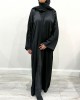 Amani's Black Leave Embellished Open Abaya