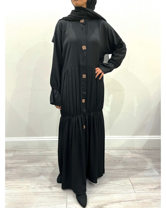 Amani's Black Pleated Open Abaya