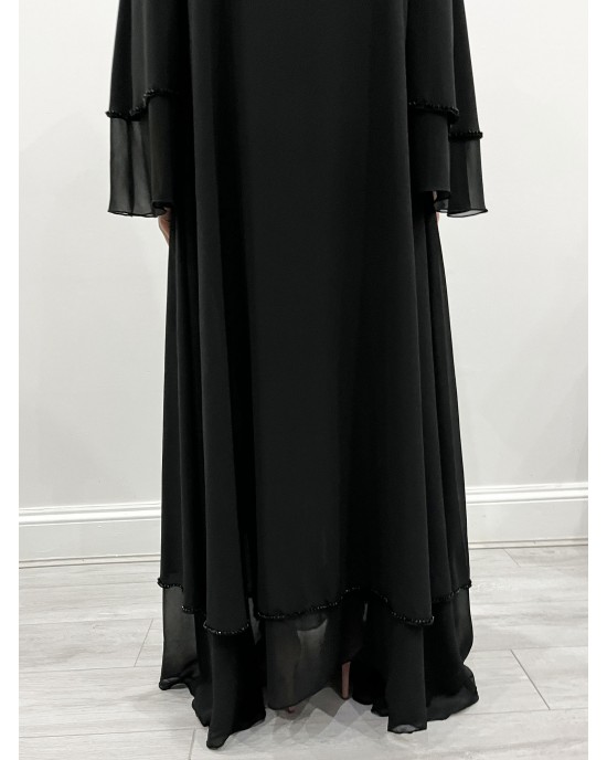 Amani's Chiffon Black On Black Layered Open Abaya