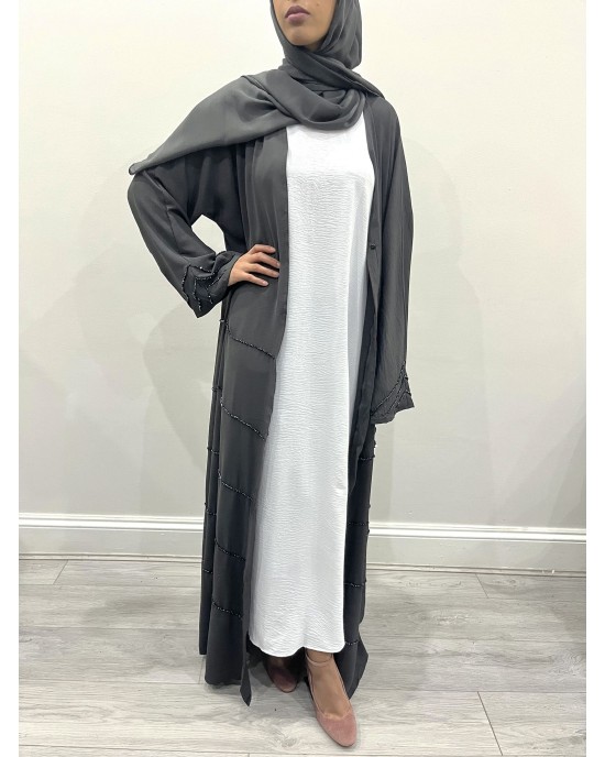 Amani's Embellished Two Piece Open Abaya - Charcoal Gray