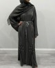 Amanis Fossil Gray Embellished Open Abaya