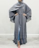 Amani's Gray Chiffon Layered Embellished Open Abaya