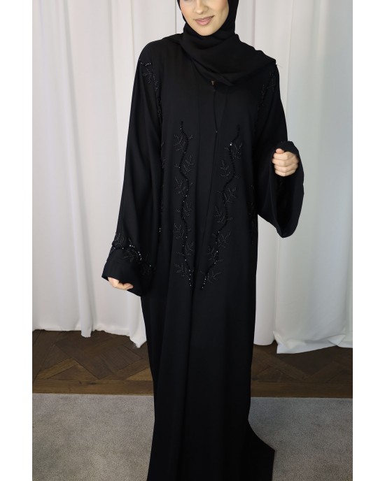 Amani's Leave Embellished Black Open Abaya
