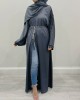 Amani's Slate Gray Arm Embellished Open Abaya