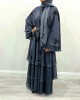 Amani's Slate Gray Dye Tie Layered Open Abaya