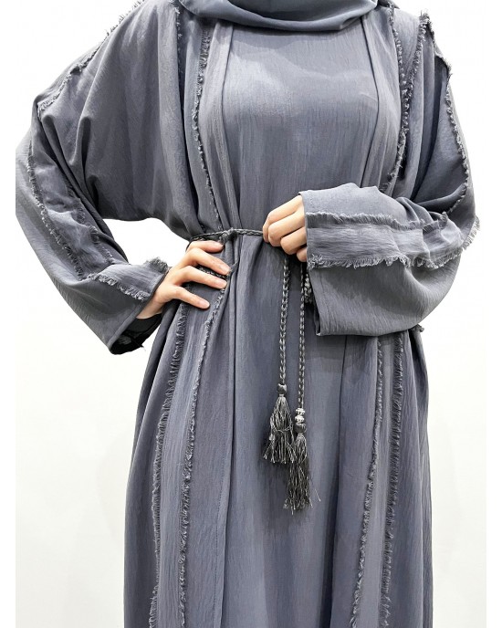 Amani's Steel Gray Two-Piece Open Abaya