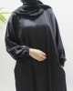 Black Textured Satin Abaya With Pockets