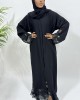 Luxury Black Lace Embellished Open Abaya 