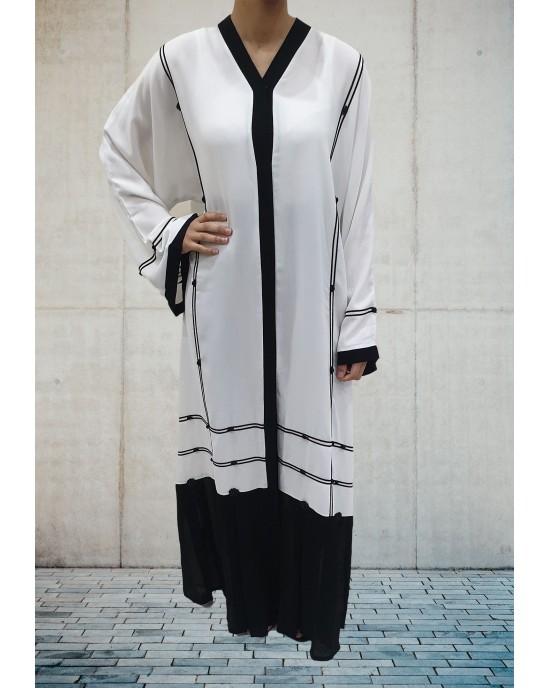 Black and White open abaya - Abayas - BW2020