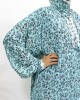 Bright Turquoise  Floral Lace trim One Piece Islamic Prayer Dress Abaya With Attached Scarf