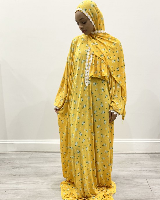 Tuscany Yellow One Piece Prayer Dress With Attached Scarf