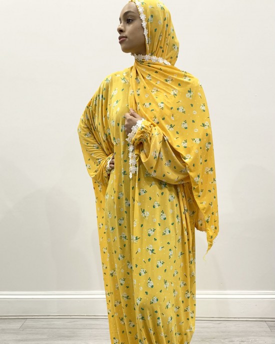 Tuscany Yellow One Piece Prayer Dress With Attached Scarf