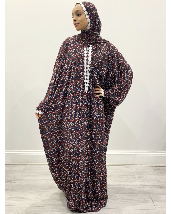 One Piece Floral Prayer Dress With Attached Hijab - Prayer Dress - PD005