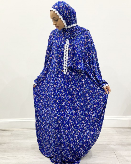 One Piece Royal Blue Prayer Dress With Attached Hijab - Prayer Dress - PD001
