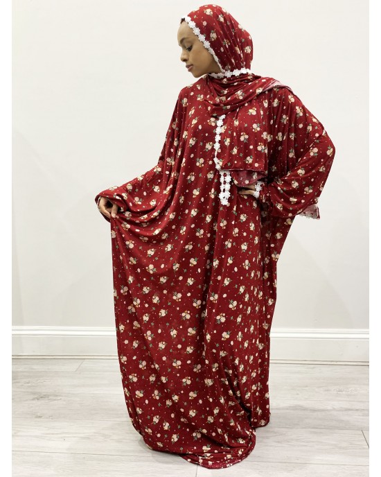 One Piece Red Prayer Dress With Attached Hijab - Prayer Dress - PD007