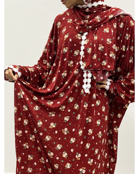 One Piece Red Prayer Dress With Attached Hijab - Prayer Dress - PD007