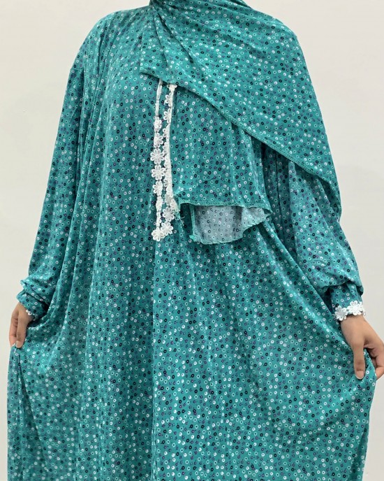 TEAL ONE PIECE PRAYER DRESS WITH ATTACHED SCARF