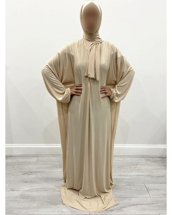 One Piece Lycra Prayer Dress With Attached Hiijab - Cream