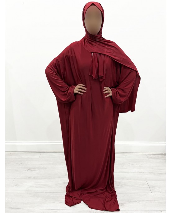 One Piece Lycra Prayer Dress With Attached Hiijab - Ruby Red