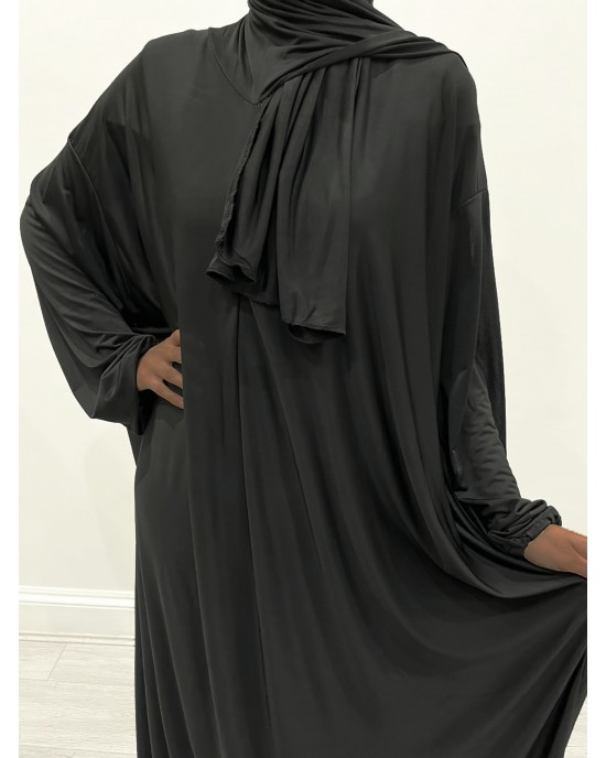 One Piece Lycra Prayer Dress With Attached Hiijab - Black