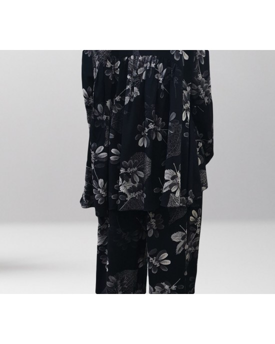 two piece black cotton floral trouser set - New Arrivals - BF19