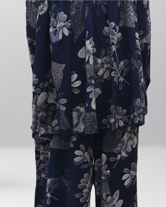 Two Piece Navy Floral Trouser Set - New Arrivals - NF19