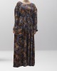 Soft printed cotton long sleeve brown tone pocket maxi dress - Long Sleeve Maxi Dresses - DRESS007