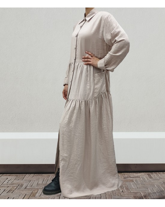 Taupe shirt dress - Long Sleeve Maxi Dresses - DRESS2024