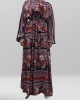 Soft printed cotton bow tie red maxi dress - Long Sleeve Maxi Dresses - DRESS003