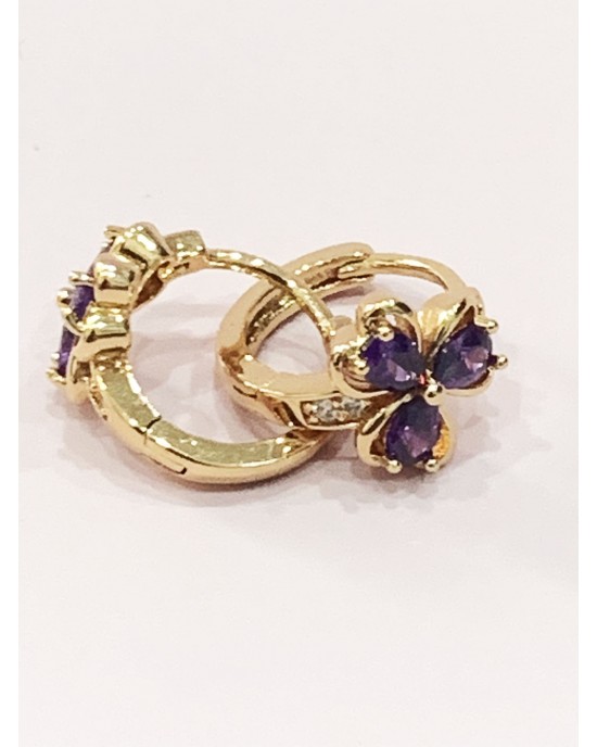 Purple Crystal Hearts Hoop Earrings - Gold Plated