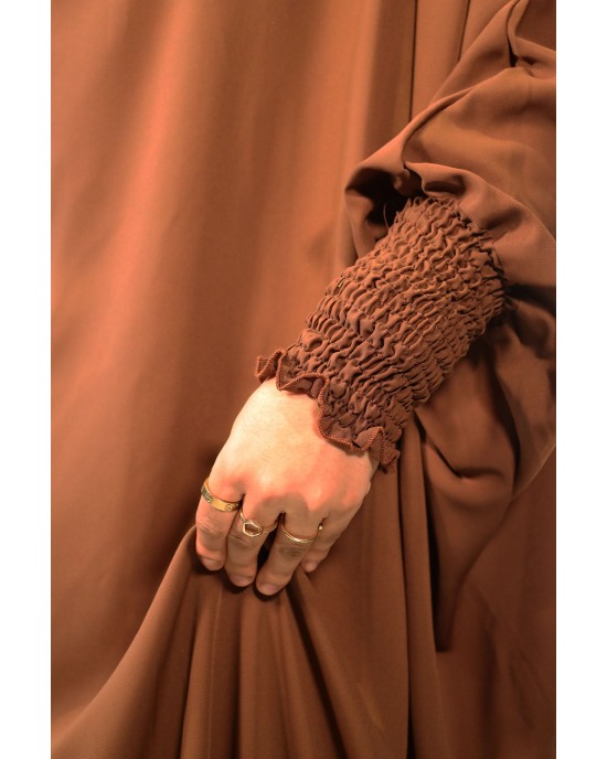 Amani's Two Piece Ruched Cuffs Jilbab Set - Chocolate