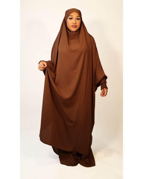 Amani's Two Piece Ruched Cuffs Jilbab Set - Chocolate